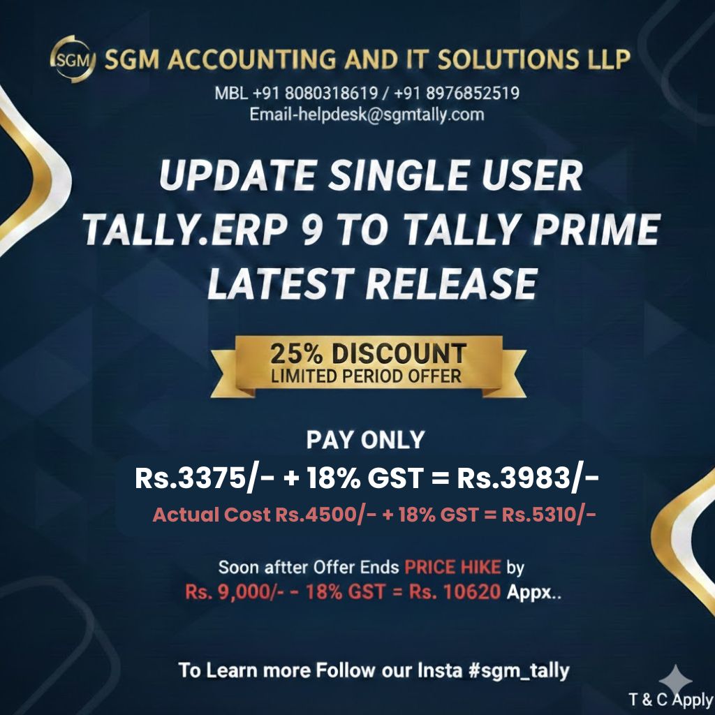 As on 23-02-2026 Update Single User Tally.ERP9 To Tally Prime Latest Release